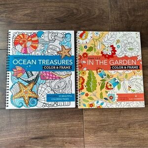 "Color & Frame"  Adult Coloring Books - Ocean Treasures & In The Garden